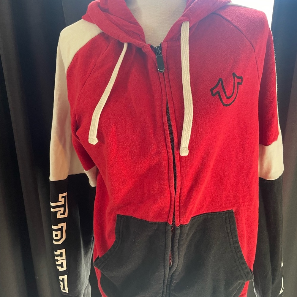 Size medium red white & black true religion zip up cotton